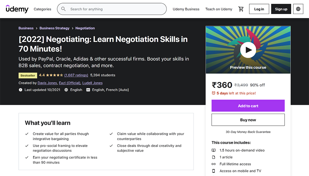 Negotiating: Learn Negotiation Skills in 70 minutes (2022) by Udemy
