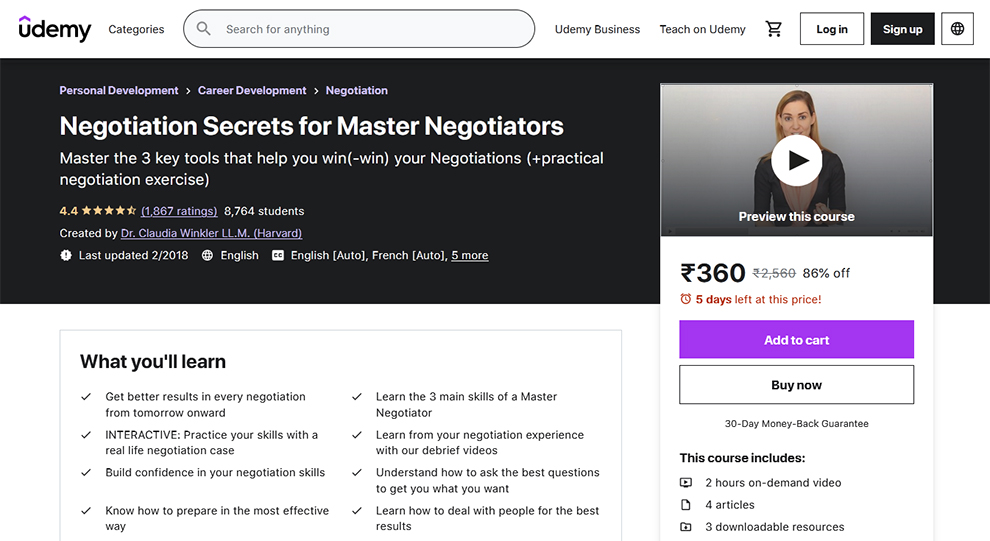 Negotiation Secrets for Master Negotiators by Udemy
