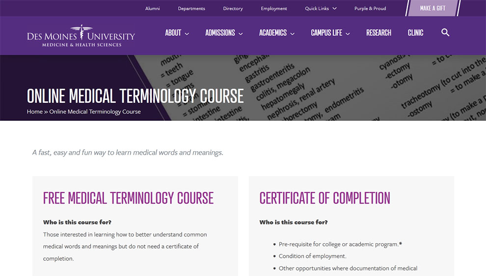 Online medical terminology course