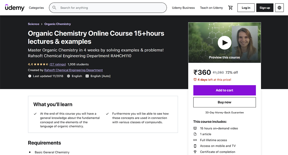 Organic Chemistry Online Course 15+hours lectures & examples