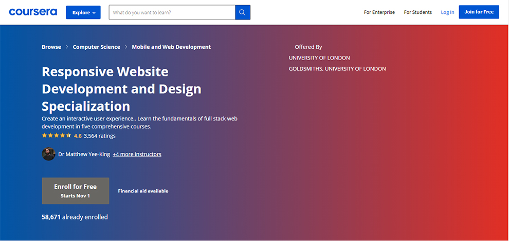 Responsive Website Development and Design Specialization – Offered by University Of London, Goldsmiths, University Of London