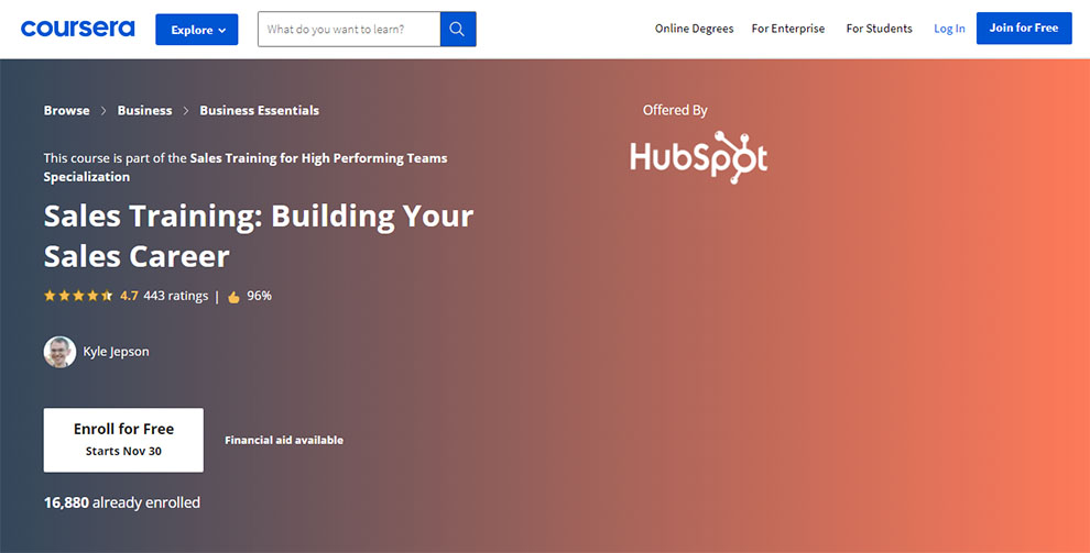 Sales Training: Building Your Sales Career – Offered by HubSpot