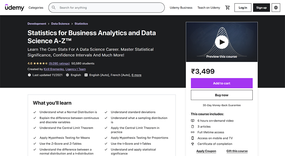 Statistics for Business Analytics and Data Science A-Z™