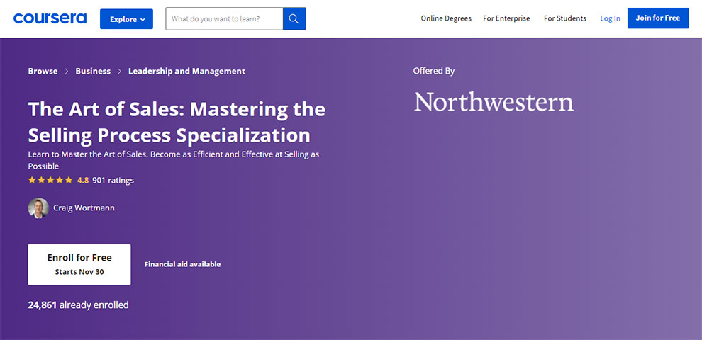 The Art of Sales: Mastering the Selling Process Specialization – Offered by Northwestern