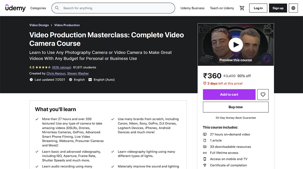 Video Production Masterclass: Complete Video Camera Course by Udemy