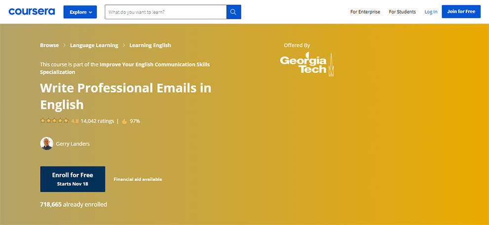Write Professional Emails in English offered by Georgia Institute of Technology