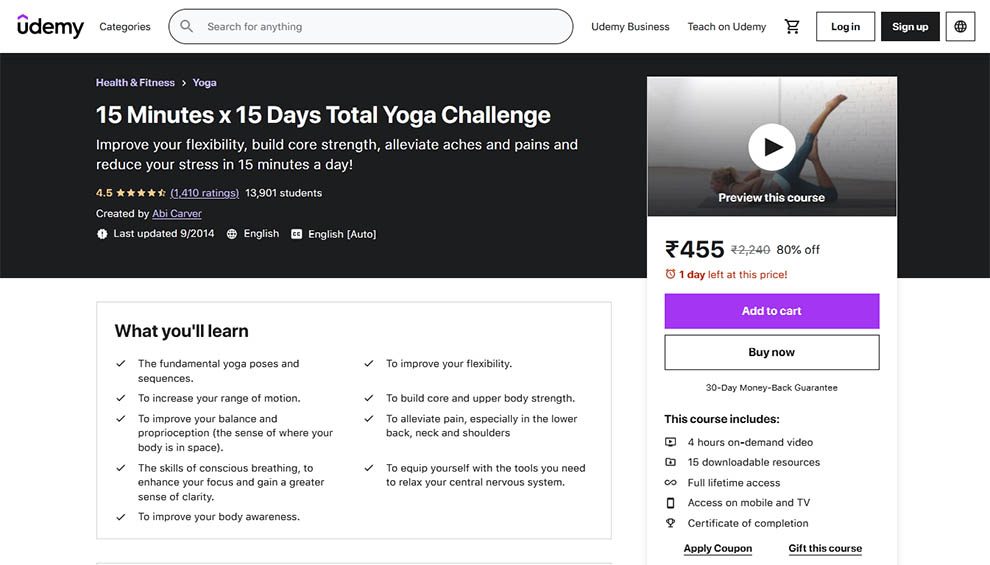 15 Minutes x 15 Days Total Yoga Challenge 