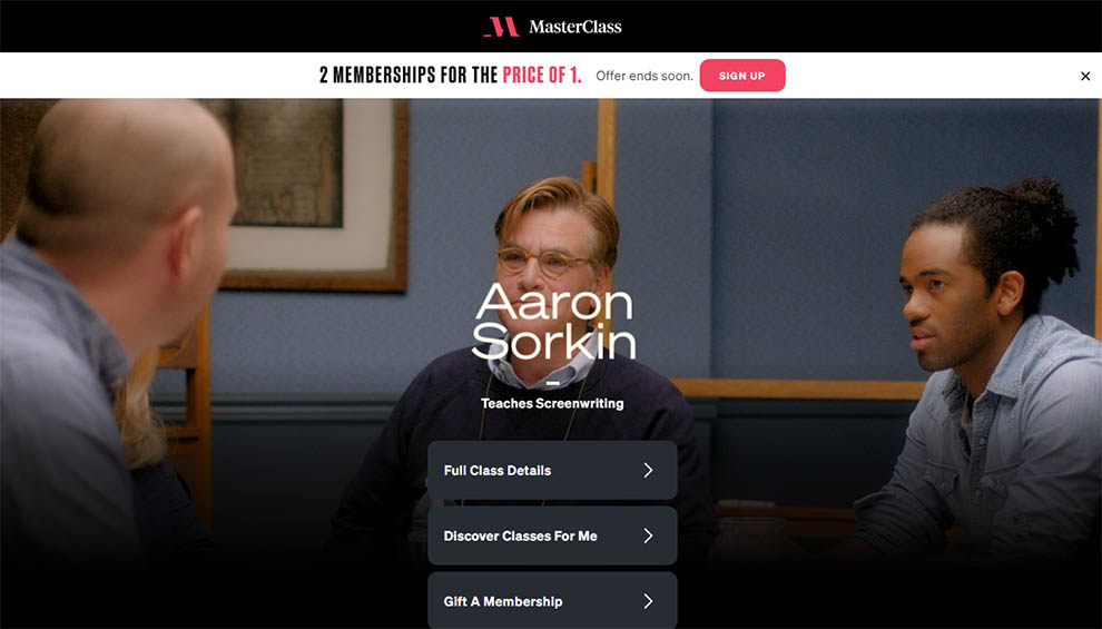 Aaron Sorkin teaches Screenwriting offered by MasterClass