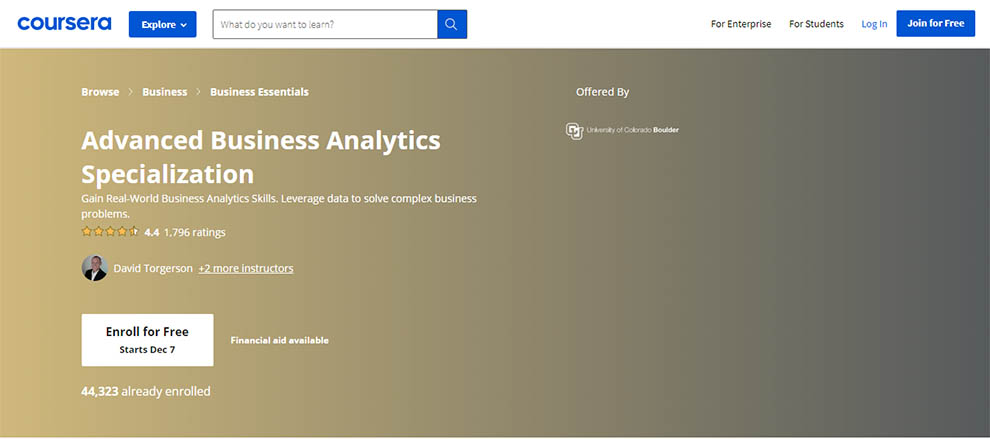 Advanced Business Analytics Specialization – Offered by University of Colorado Boulder