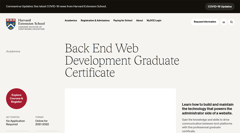 Back End Web Development Graduate Certificate