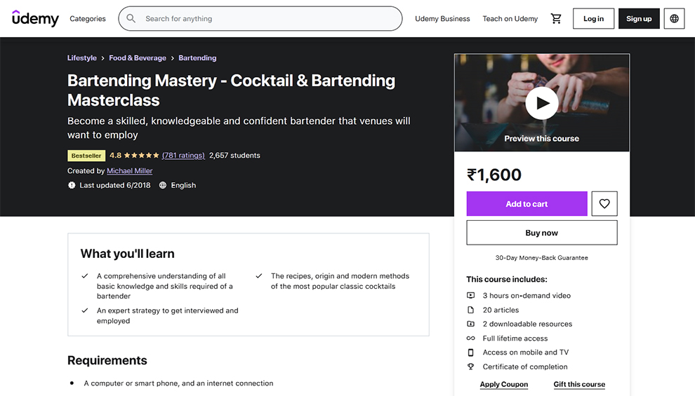 Bartending Mastery – Cocktail & Bartending Masterclass
