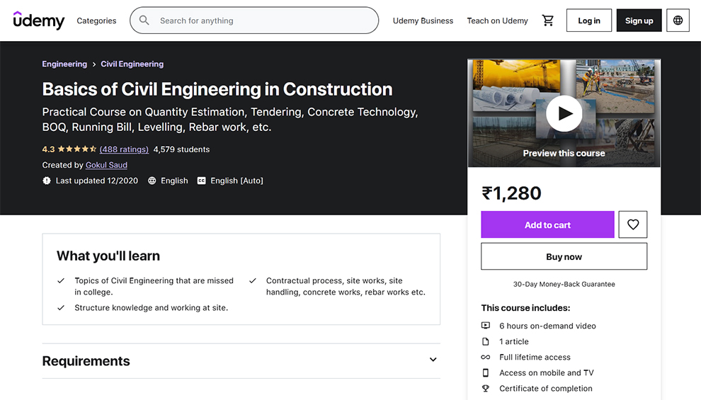 Basics of Civil Engineering in Construction by Udemy