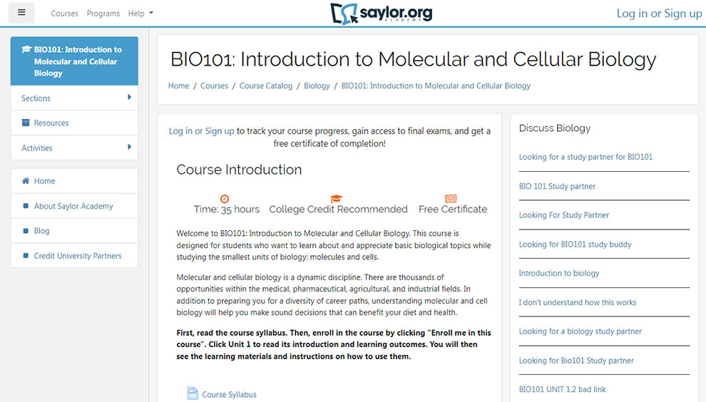 BIO101: Introduction to Molecular and Cellular Biology
