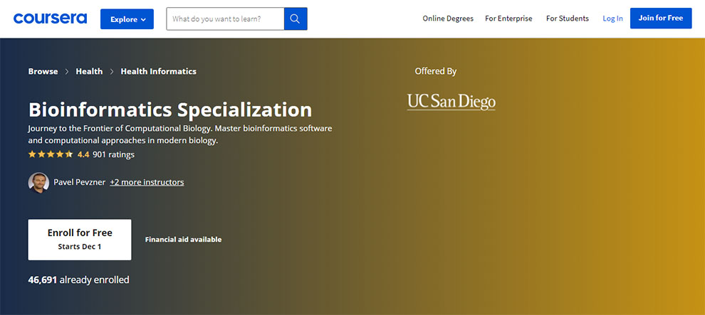 Bioinformatics Specialization – Offered by US San Diego