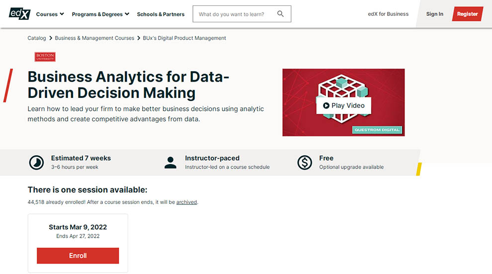 Business Analytics for Data-Driven Decision Making – Offered by Boston University