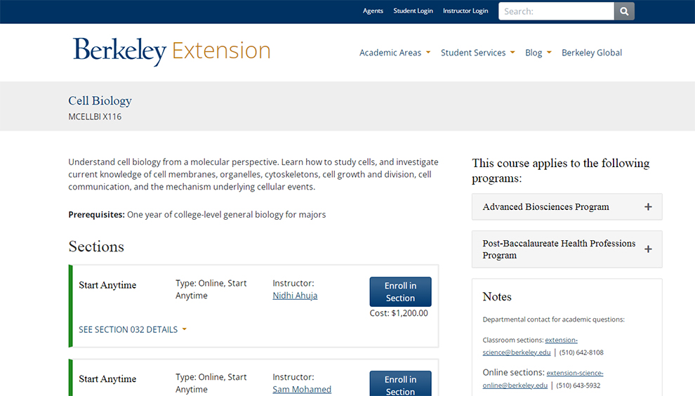 Cell Biology offered by - (Berkeley Extension)