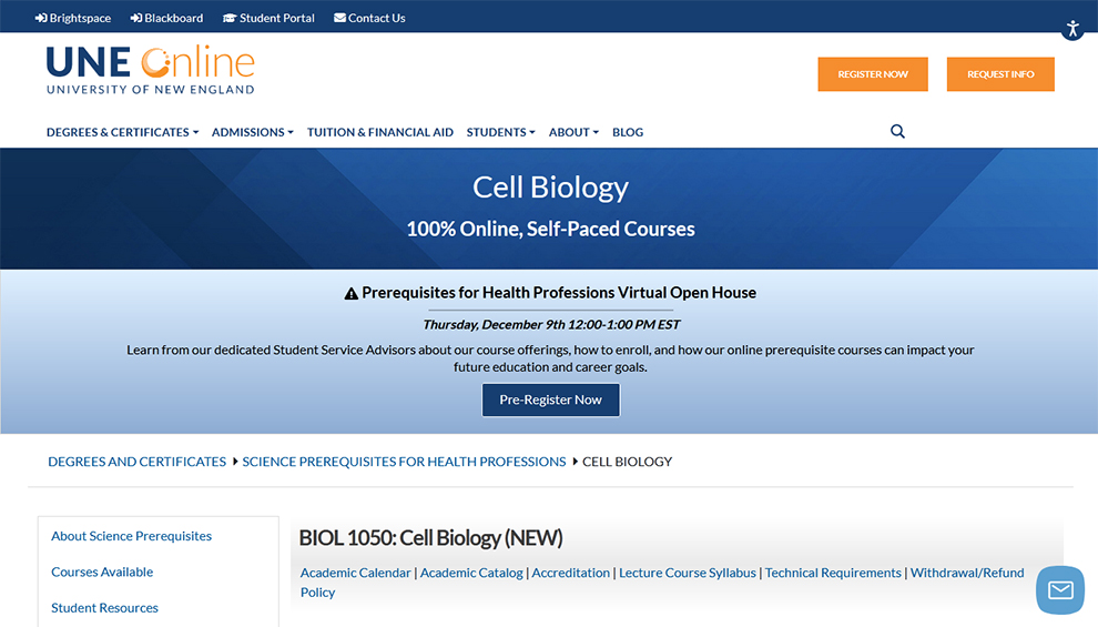 Cell Biology offered by UNE Online
