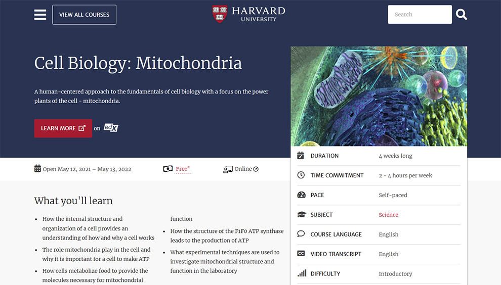 Cell Biology: Mitochondria offered by Harvard University