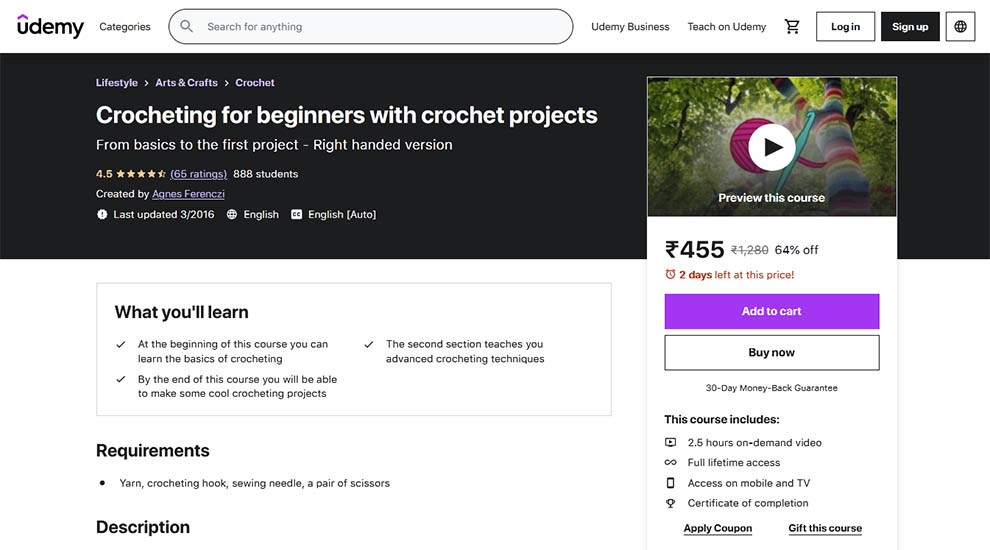 Crocheting for Beginners with crochet projects by Udemy