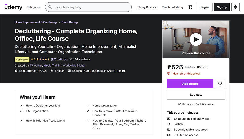 Decluttering - Complete Organizing Home, Office, Life Course