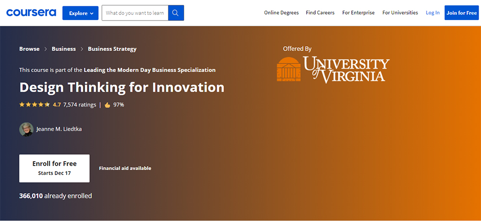 Design Thinking for Innovation – Offered by University of Virginia