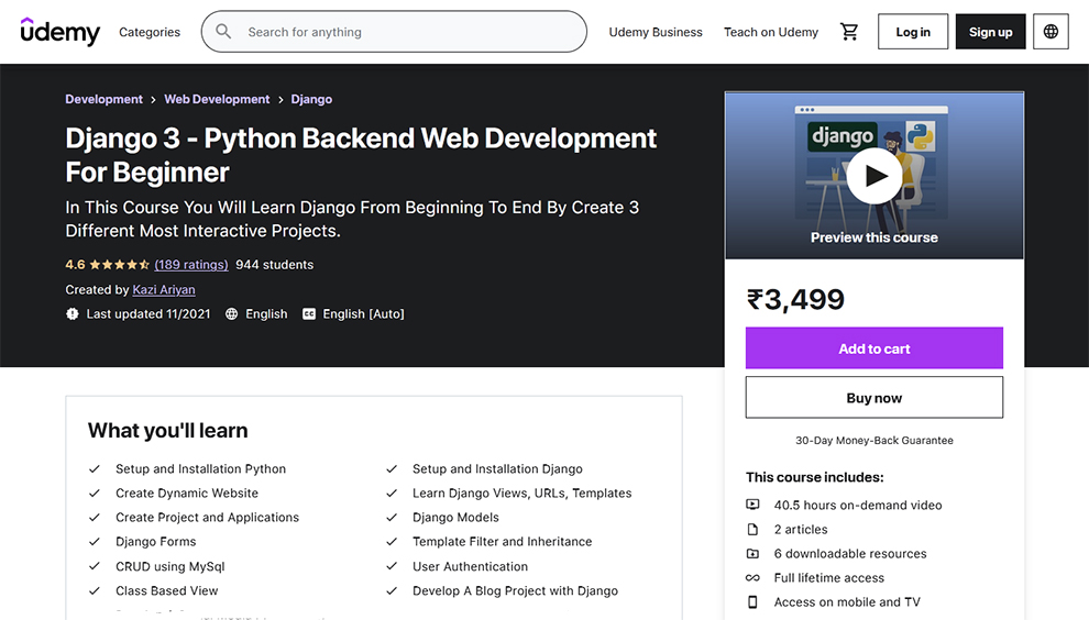 Django 3 - Python Back end Web Development For Beginner