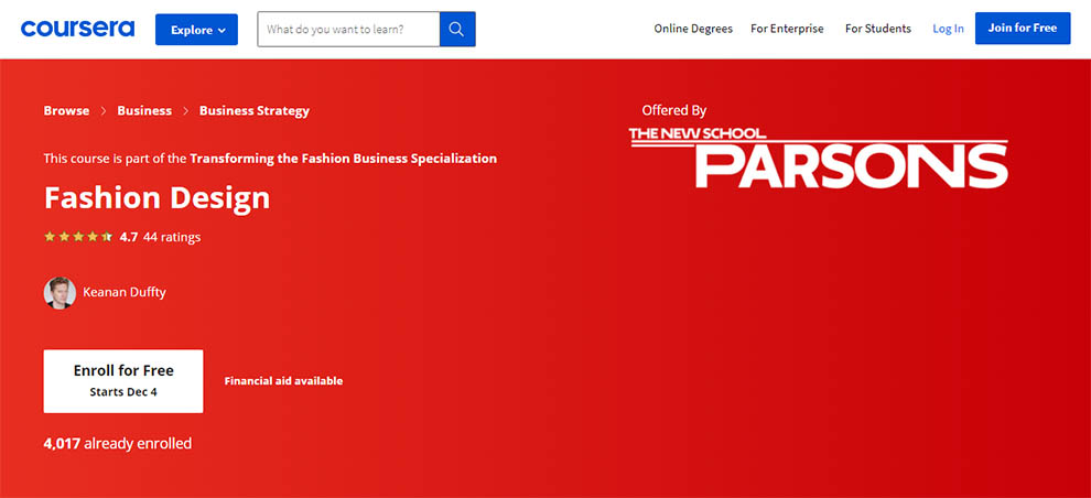 Fashion Design – Offered by Parsons School of Design, The New School