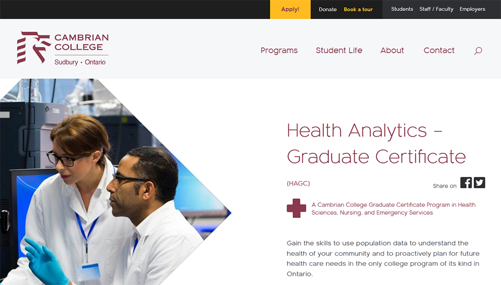 Health Analytics - Graduate Certificate by (Cambrian College)