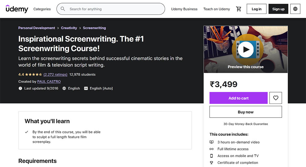 Inspirational Screenwriting. The #1 screenwriting course by Udemy