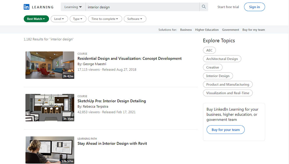 Interior Design Courses by LinkedIn learning