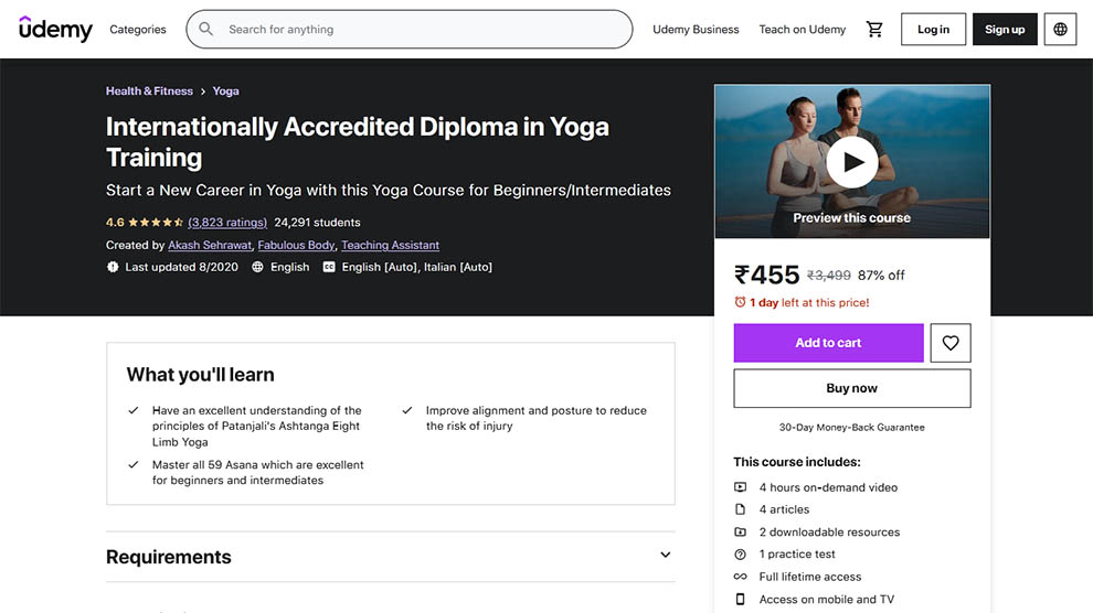 Internationally Accredited Diploma in Yoga Training