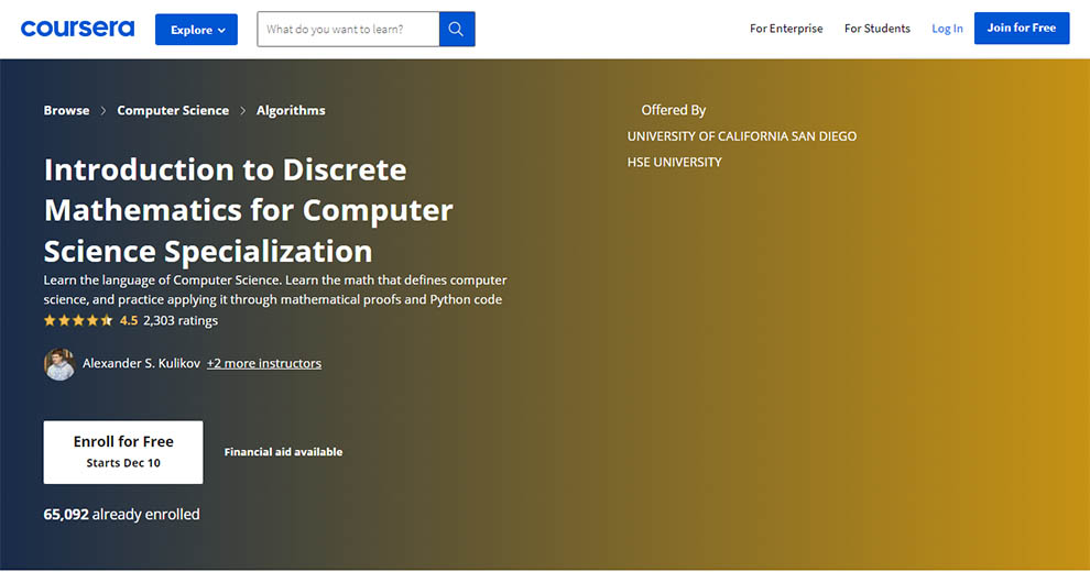Introduction to Discrete Mathematics for Computer Science Specialization – Offered by University Of California San Diego HSE University