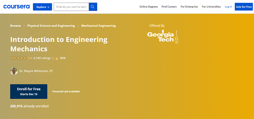 Introduction to Engineering Mechanics – Offered by Georgia Tech University