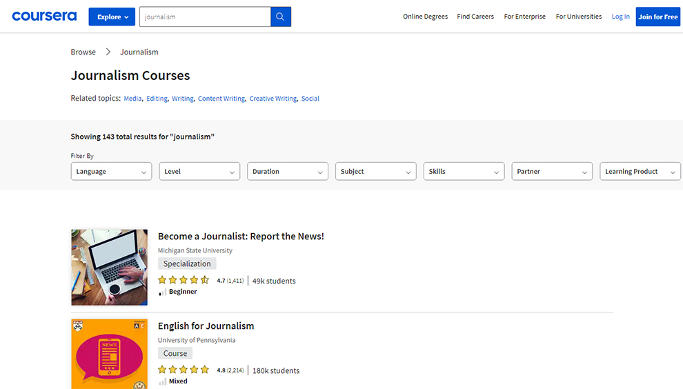 Journalism Courses by Coursera