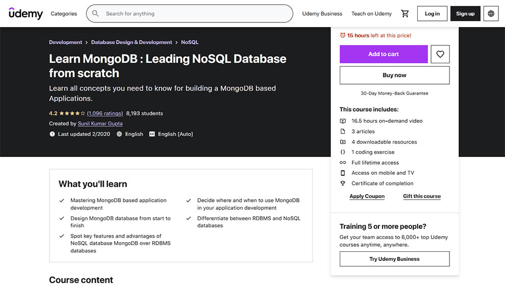 Learn MongoDB: Leading NoSQL Database from scratch