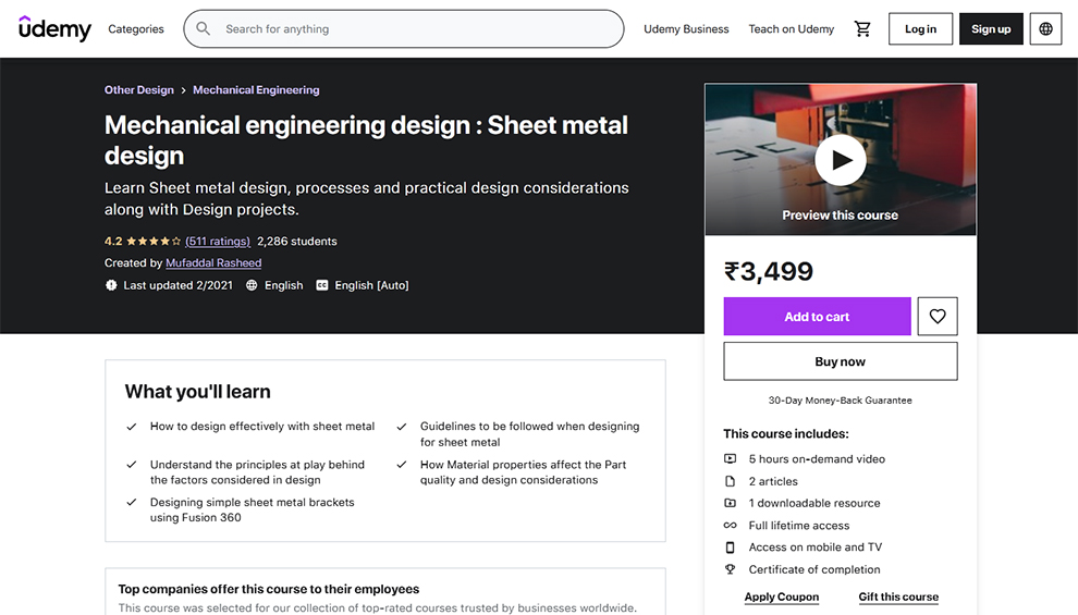 Mechanical engineering design: Sheet metal design