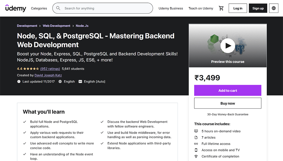Node, SQL, & PostgreSQL - Mastering Back end Web Development