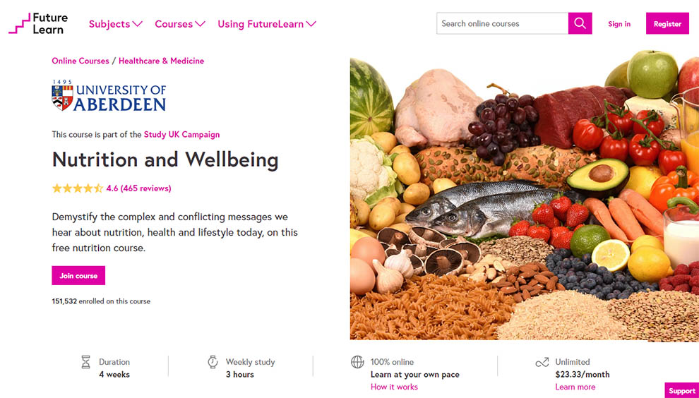 Nutrition and Wellbeing – Offered by University of Aberdeen
