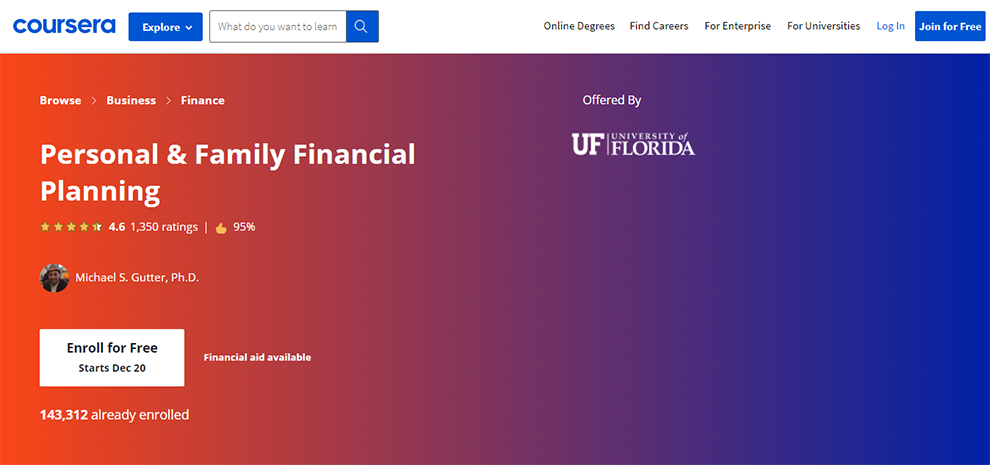 Personal and Family Financial Planning offered by University of FLORIDA