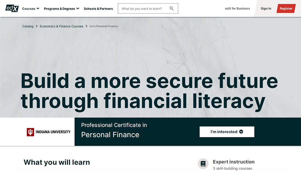 Personal Finance Professional Certificate Course by Indiana University