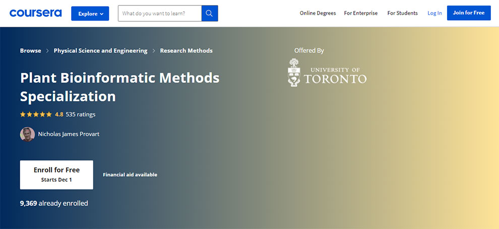 Plant Bioinformatic Methods Specialization – Offered by University of Toronto