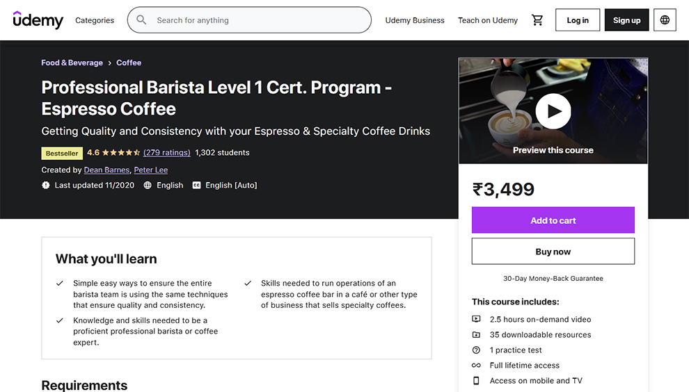 Professional Barista Level 1 Certificate Program – Espresso Coffee