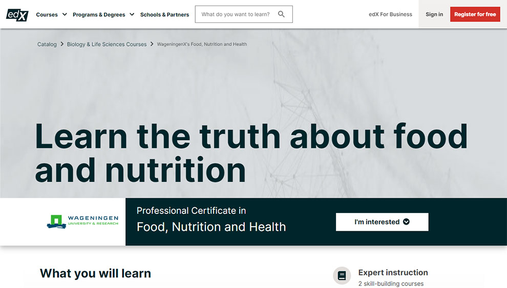 Professional Certificate in Food, Nutrition and Health – Offered by Wageningen University & Research
