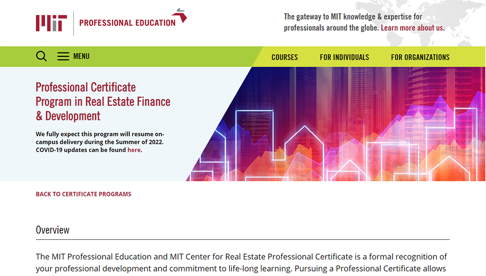 Professional Certificate Program in Real Estate Finance & Development
