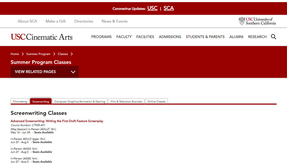 Screenwriting classes by USC Cinematic Arts