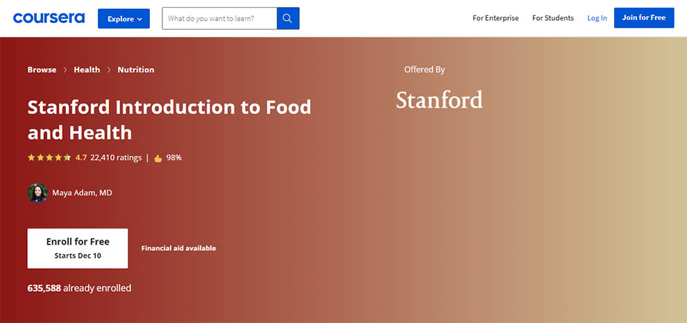 Stanford Introduction to Food and Health – Offered by Stanford