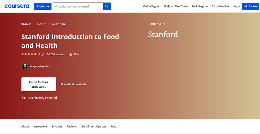 Stanford Introduction to Food and Health – Offered by Stanford