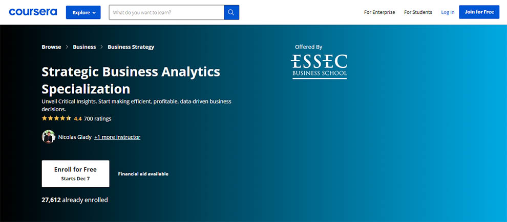 Strategic Business Analytics Specialization – Offered by ESSEC Business School