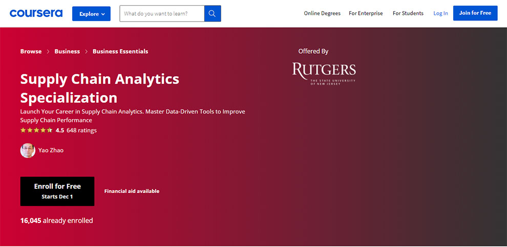 Supply Chain Analytics Specialization Rutgers the State University of New Jersey