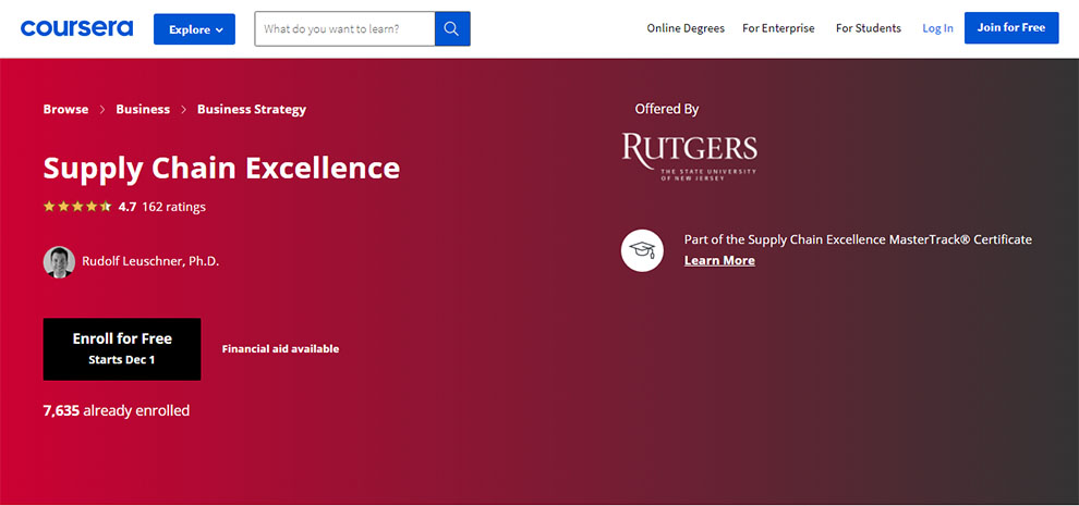 Supply Chain Excellence by Rutgers the State University of New Jersey